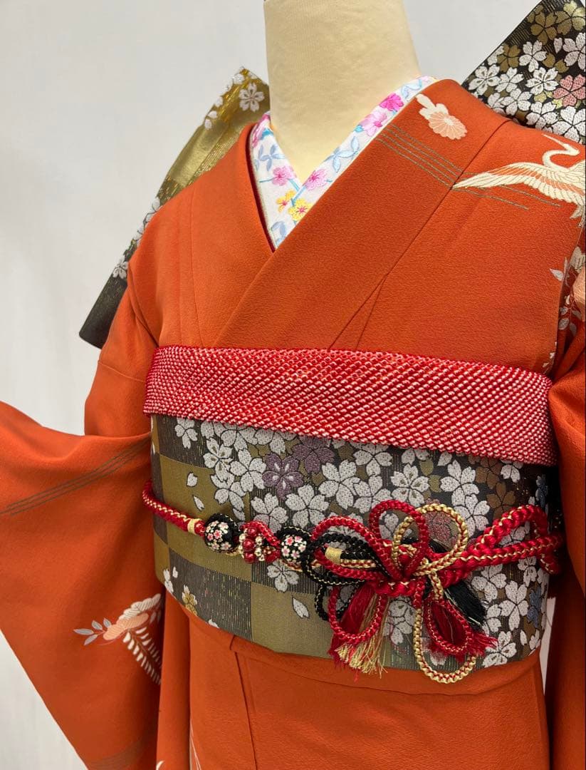 振り袖　フルセット　別誂長襦袢付　小柄な方に♪ オレンジ　振袖　金彩加工　627
