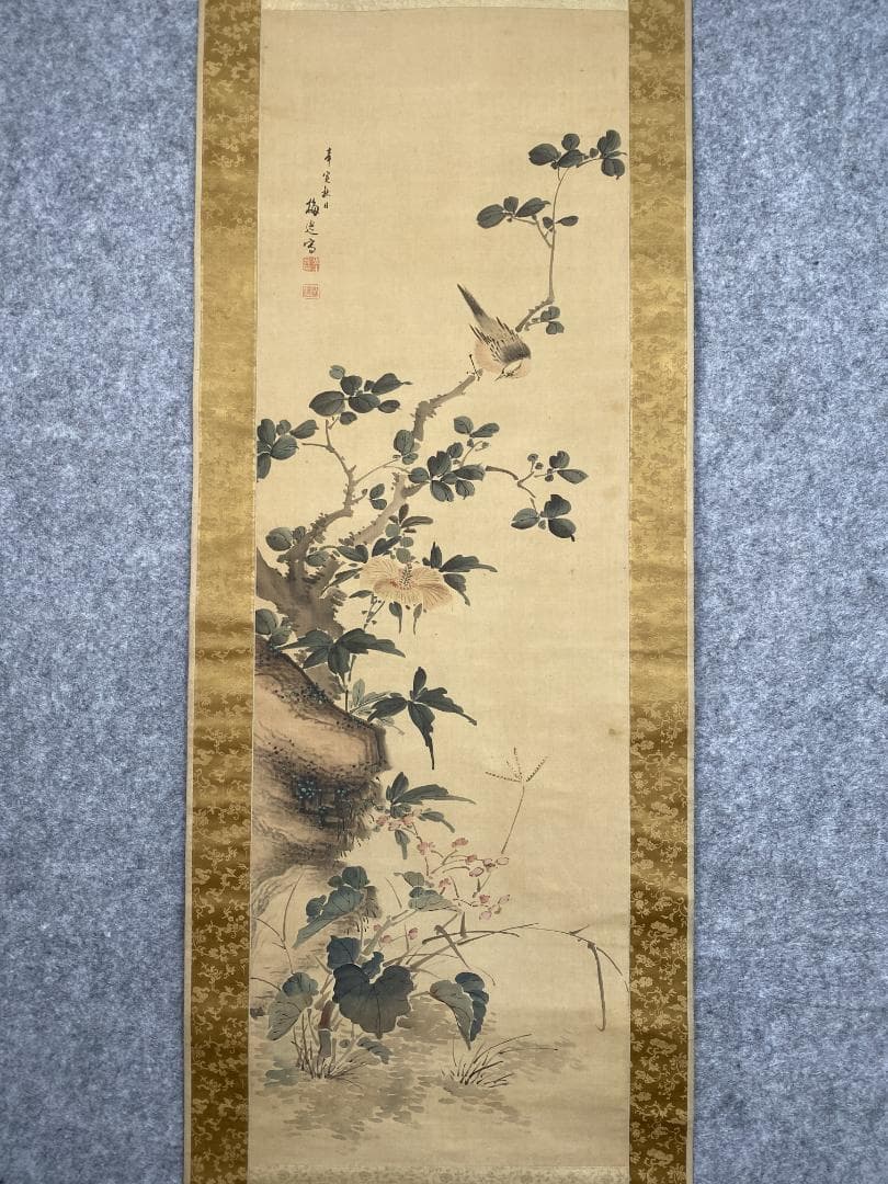 や*ん様 山本梅逸 花鳥図 二重箱 江戸 尾張南画 名古屋生 中国 掛軸2412