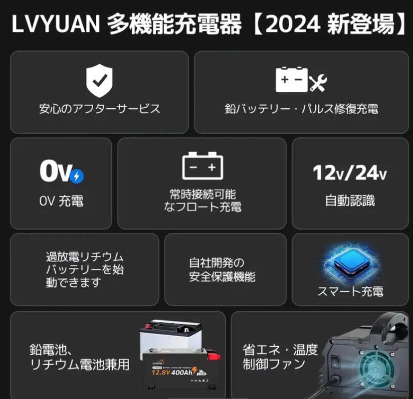 0909バッテリー充電器 40A 12V/24V鉛電池/12V LiFePO4