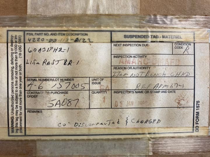 US ARMY LIFERAFT(緊急救命ラバーボート 一人乗用/ 実物・未使用