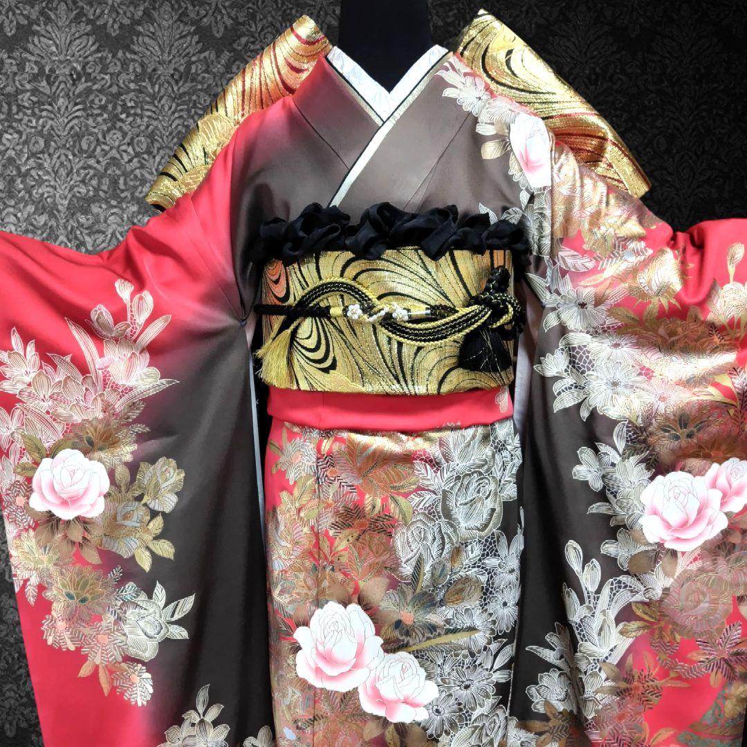 振袖フルセット(8点)・成人式・金銀彩加工・薔薇・モダン・逸品