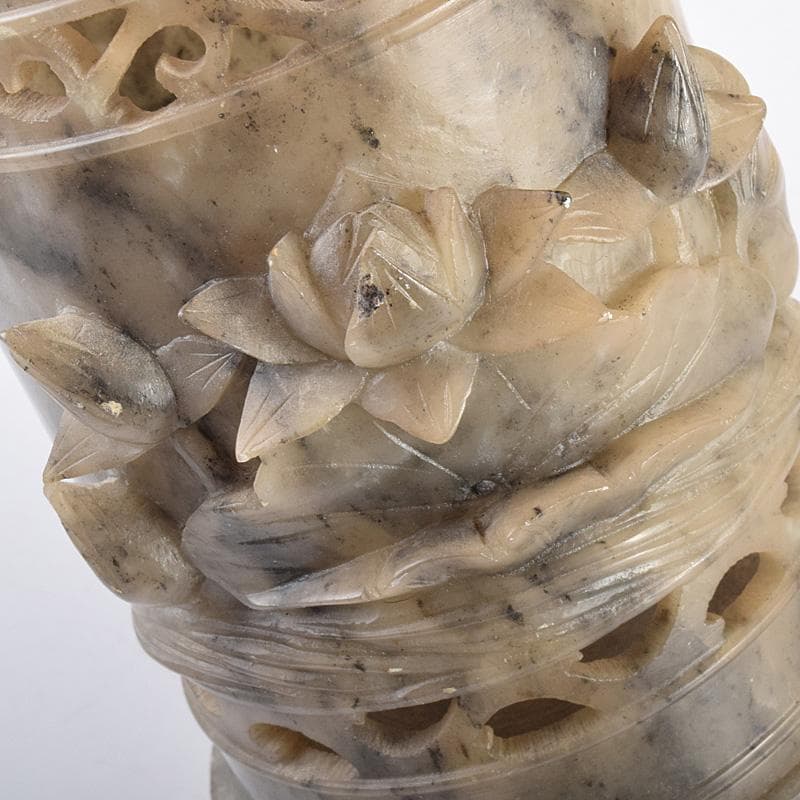 中国　玉石彫刻　蓮刻　玉器　筆筒　二点まとめて　C　R7634