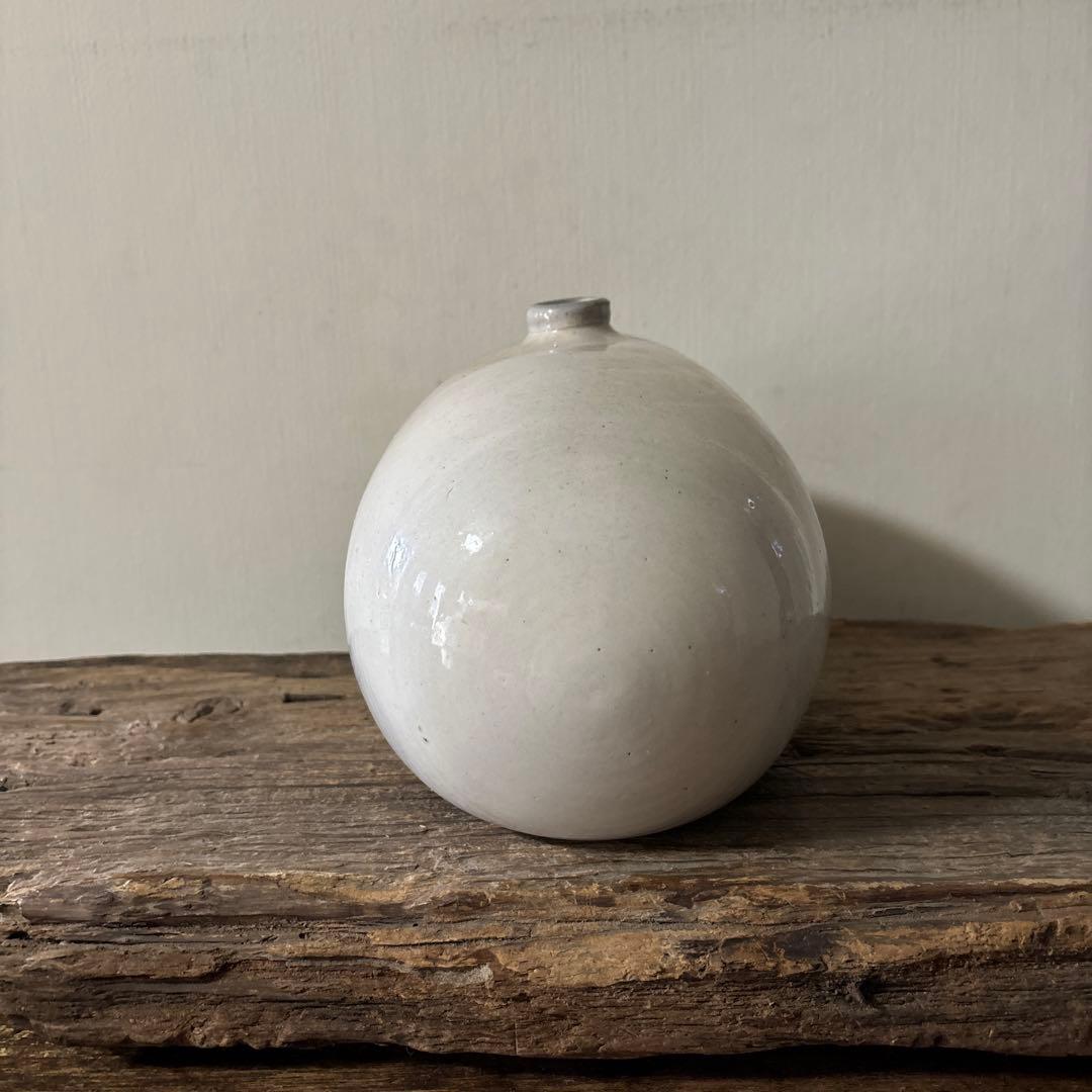 古民藝　平清水焼　灰白釉掛　古道具　アンティーク　花器　骨董　古陶磁　検:李朝