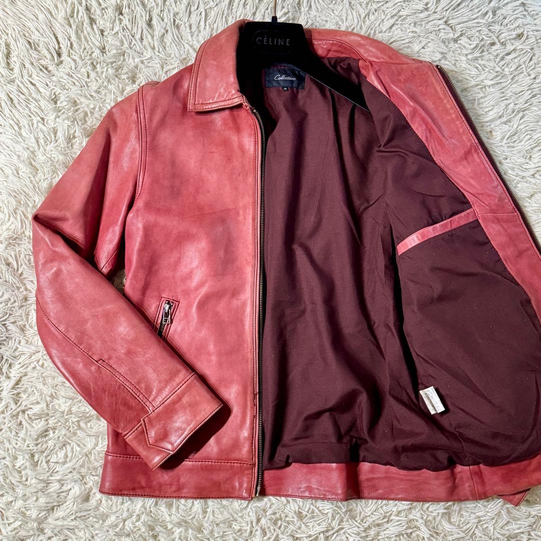 【希少】コレクティブ　ラムレザー　シングルライダース　ジャケット　レッド