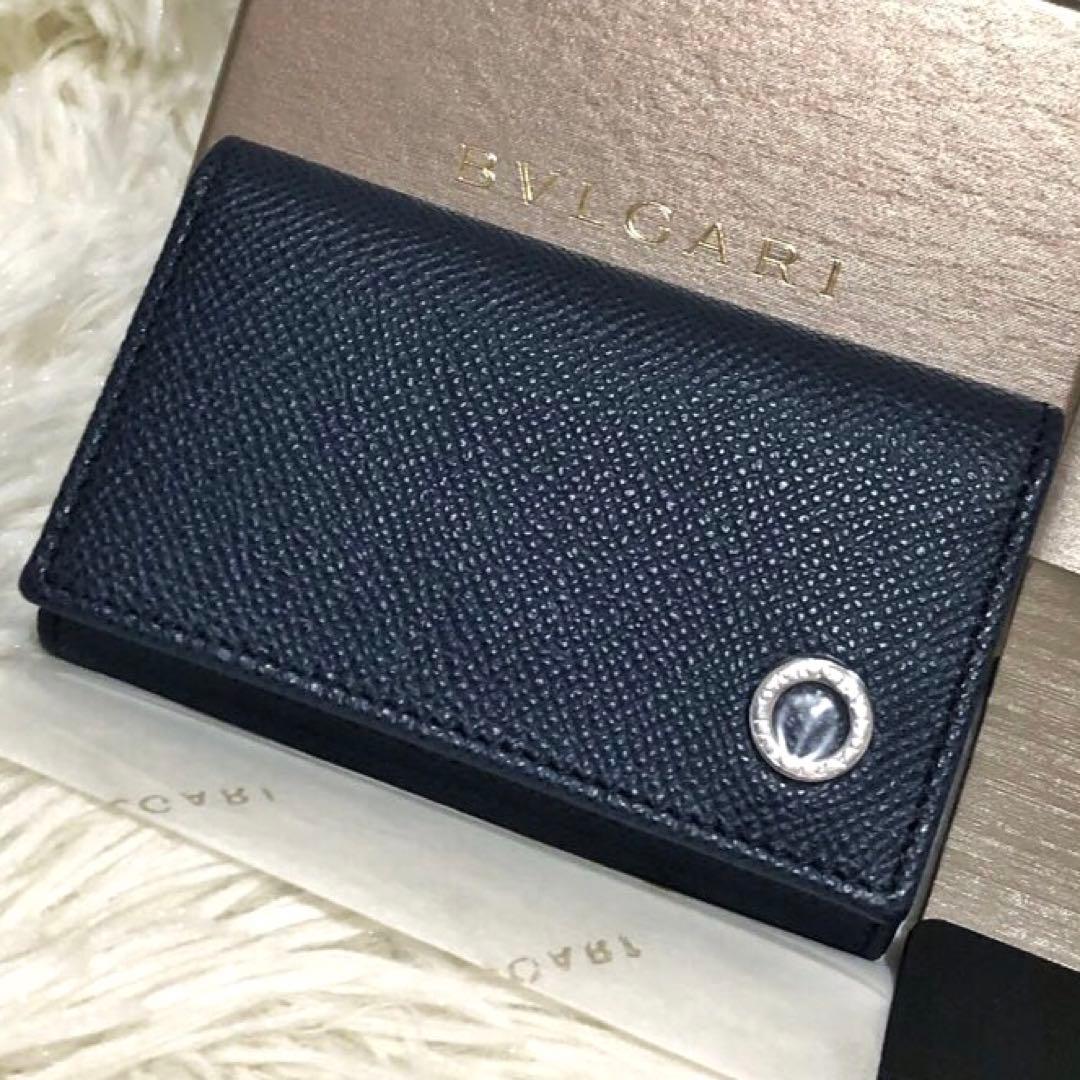 未使用✨ブルガリ グレイン カーブレザー 6連キーケース デニム サファイア