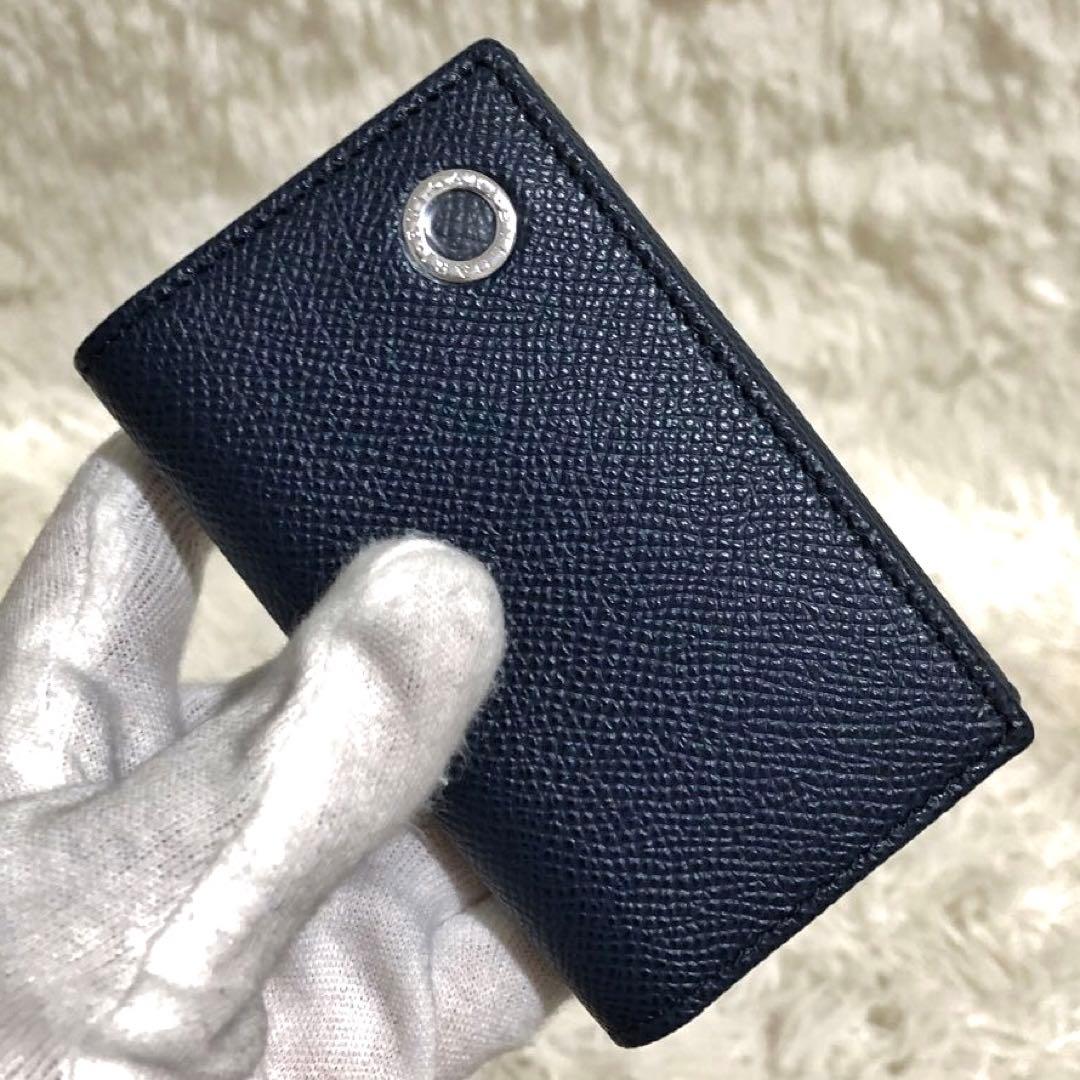 未使用✨ブルガリ グレイン カーブレザー 6連キーケース デニム サファイア