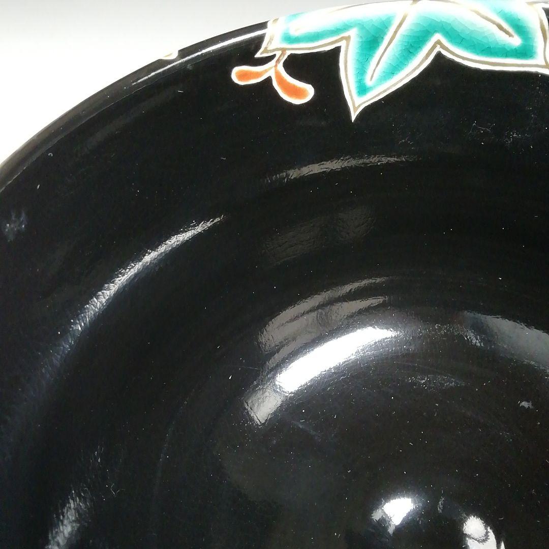 Ｔ６９７　茶碗　『仁清　黒青楓絵』『中村清彩 造』　共箱　抹茶碗　茶道具