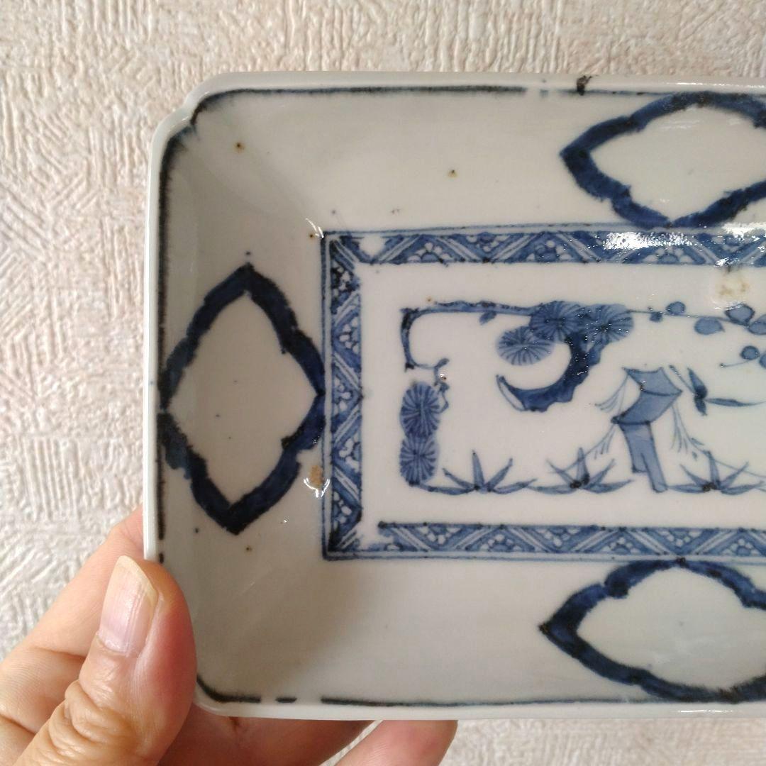 古伊万里染付白抜き木瓜文長皿江戸時代成化年製