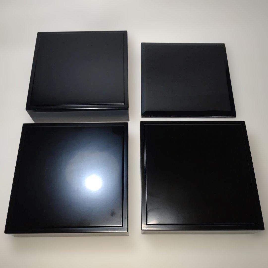 越前漆器 塗師 山本英明作 黒塗重箱 木箱付 本漆 美品