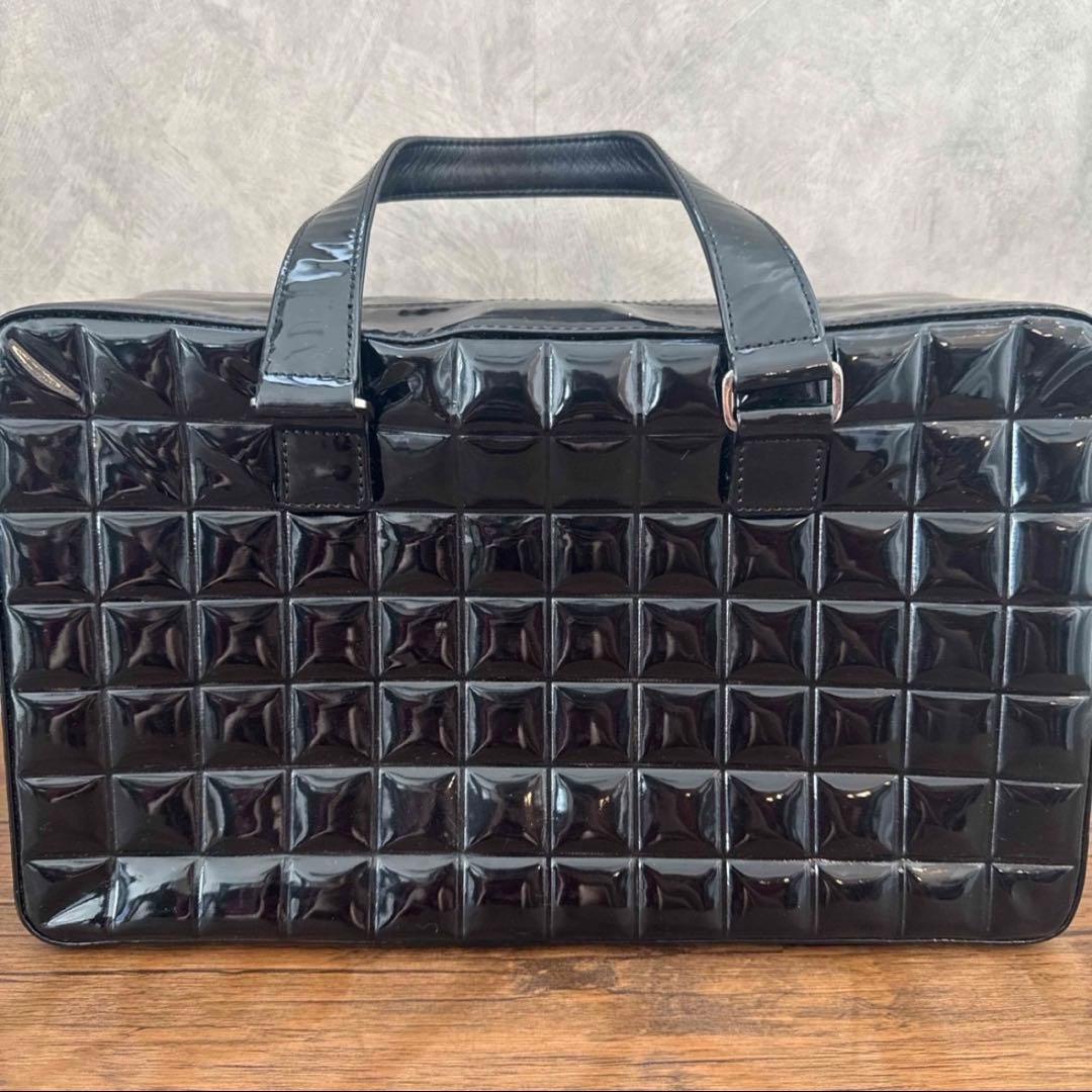 CHANEL シャネル チョコバー エナメル　ブラック　ハンドバッグ