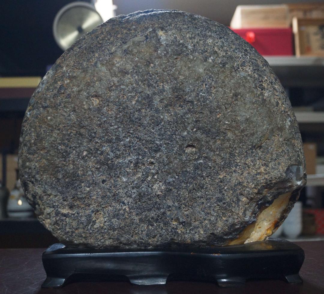 大型瑪瑙メノウ原石置物 アゲート開運 美しい石目 重さ8.2㎏木製台付★時代物★