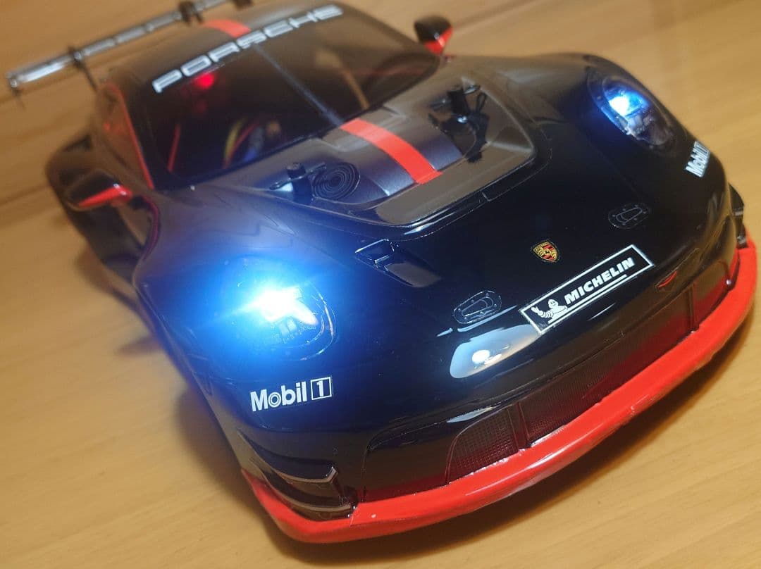 田宮RCポルシェ911GT3 R (992)LEDライト付＆プロポ充電器完成品