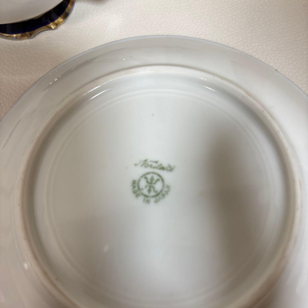 オールドノリタケ 金盛上・コバルト薔薇図紋　カップソーサー2客セット