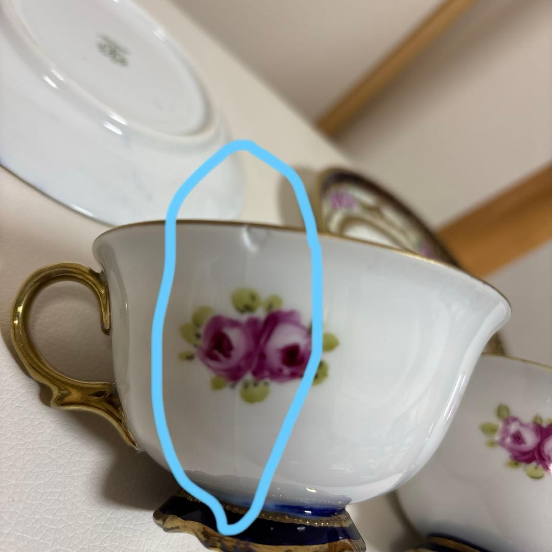 オールドノリタケ 金盛上・コバルト薔薇図紋　カップソーサー2客セット