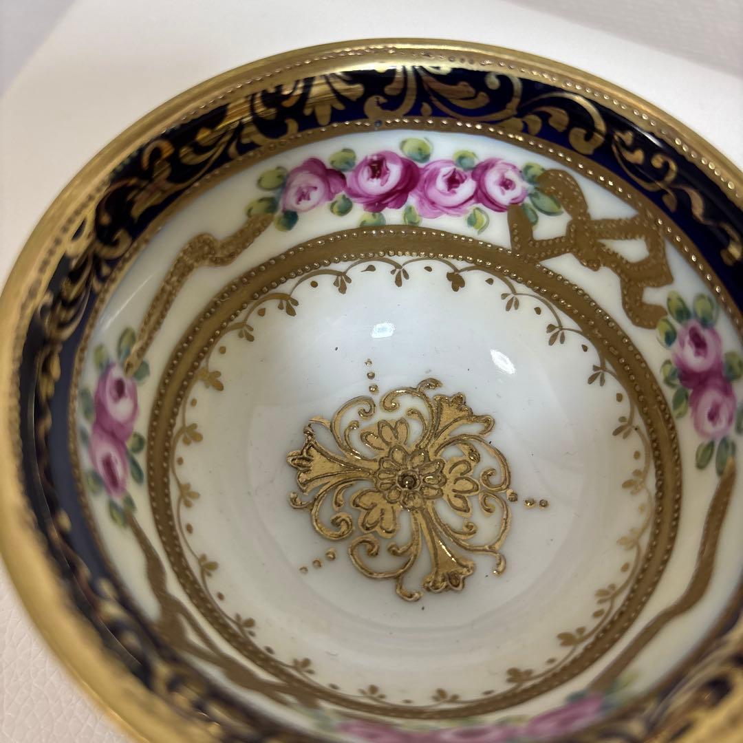オールドノリタケ 金盛上・コバルト薔薇図紋　カップソーサー2客セット