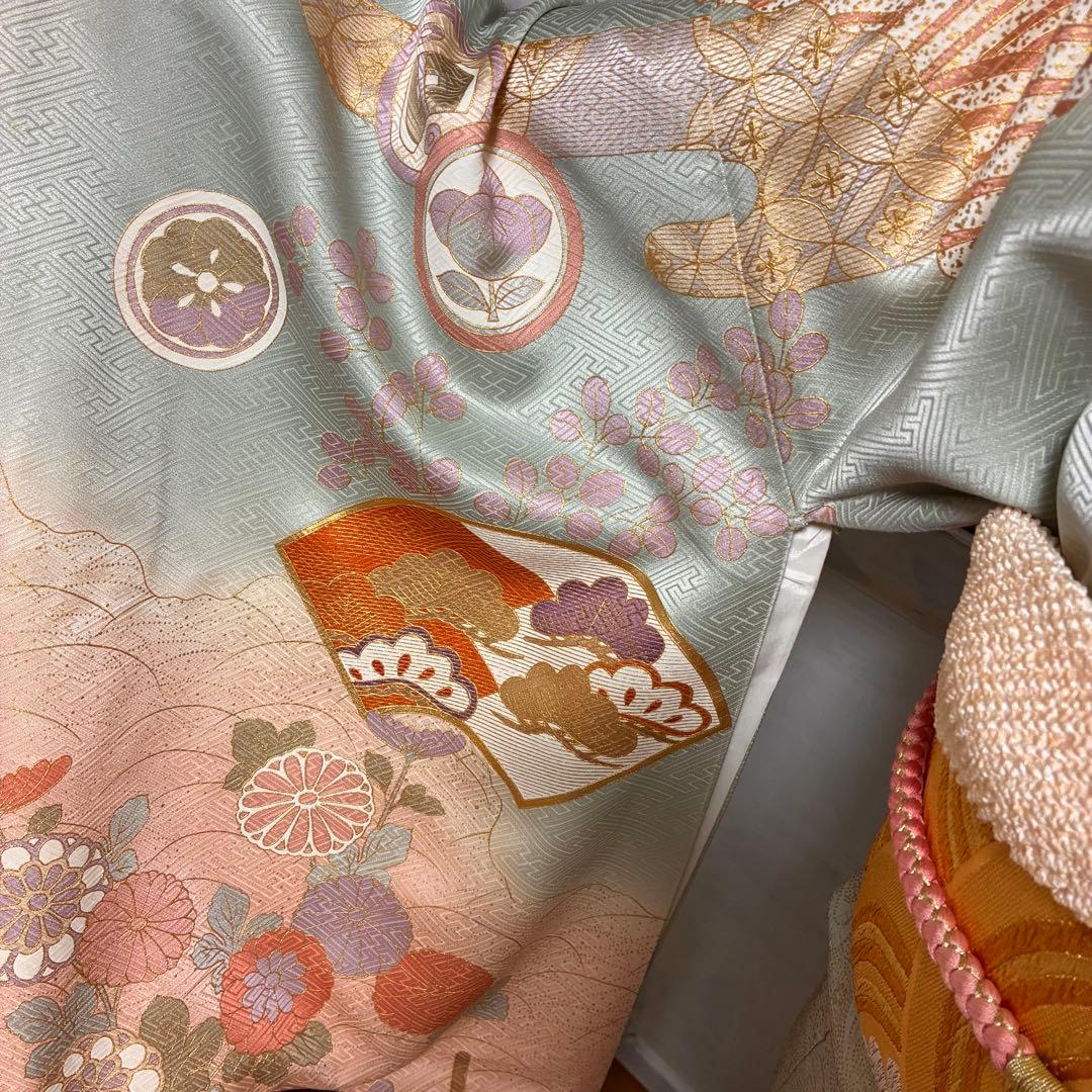 ⁂⁂いちなな様⁂⁂【振袖フルセット】 水色 金駒刺繍 花柄 扇柄