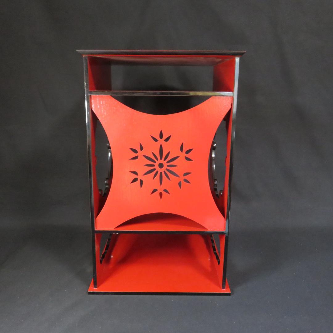 茶棚 朱塗 爪黒 雪輪棚 茶道具 漆器 飾り棚 漆塗 木製