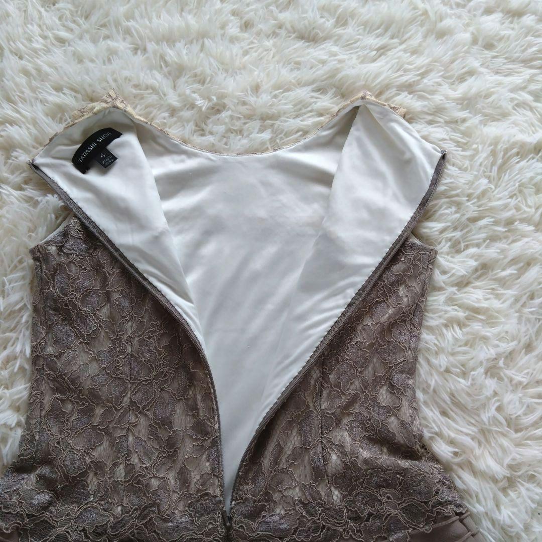 タダシショージ　Aライン　ベージュ系　コードレース　ワンピース　ドレス