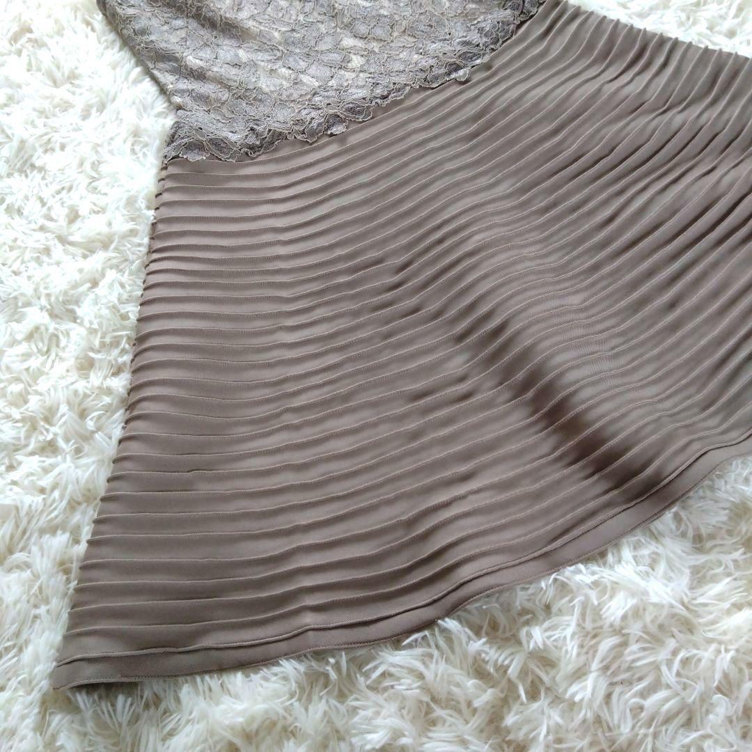 タダシショージ　Aライン　ベージュ系　コードレース　ワンピース　ドレス