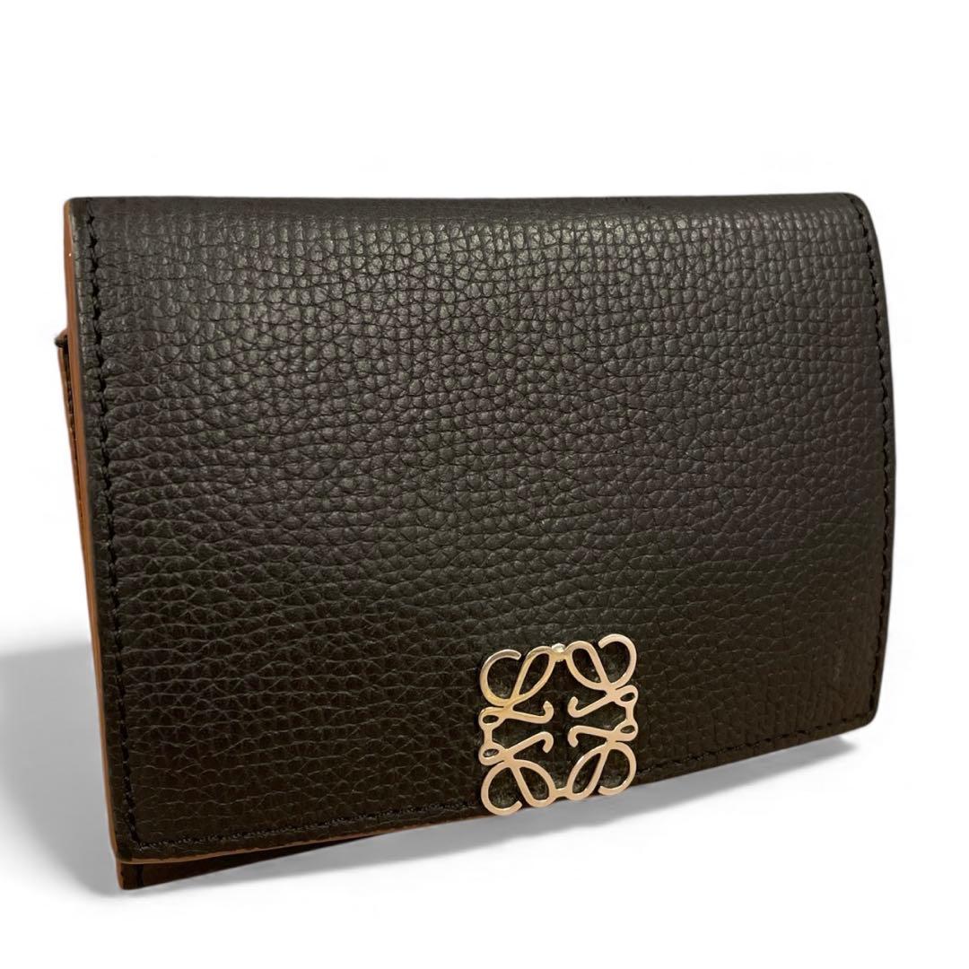 【極美品】LOEWE アナグラム トライフォールド 三つ折り財布 ブラック 黒