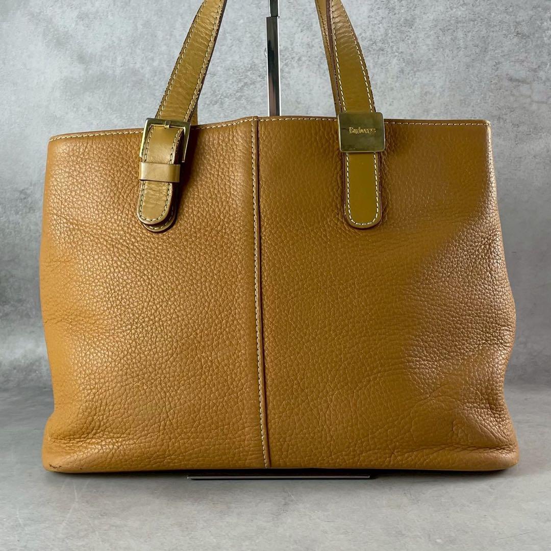 【美品✨】バーバリー シボ革 ハンドバッグ 裏地ノバチェック ロゴ金具 茶色