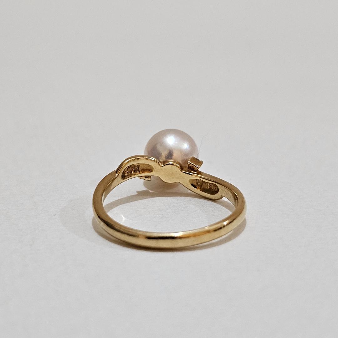 1744 タサキパールダイヤリングK18YGイエローゴールド11号7.5mm