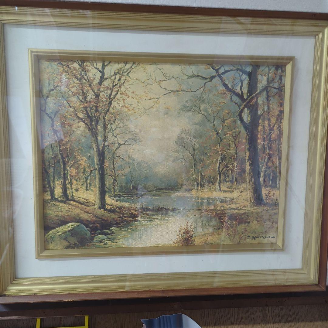 秋の風景画 水彩画 木製フレーム付き