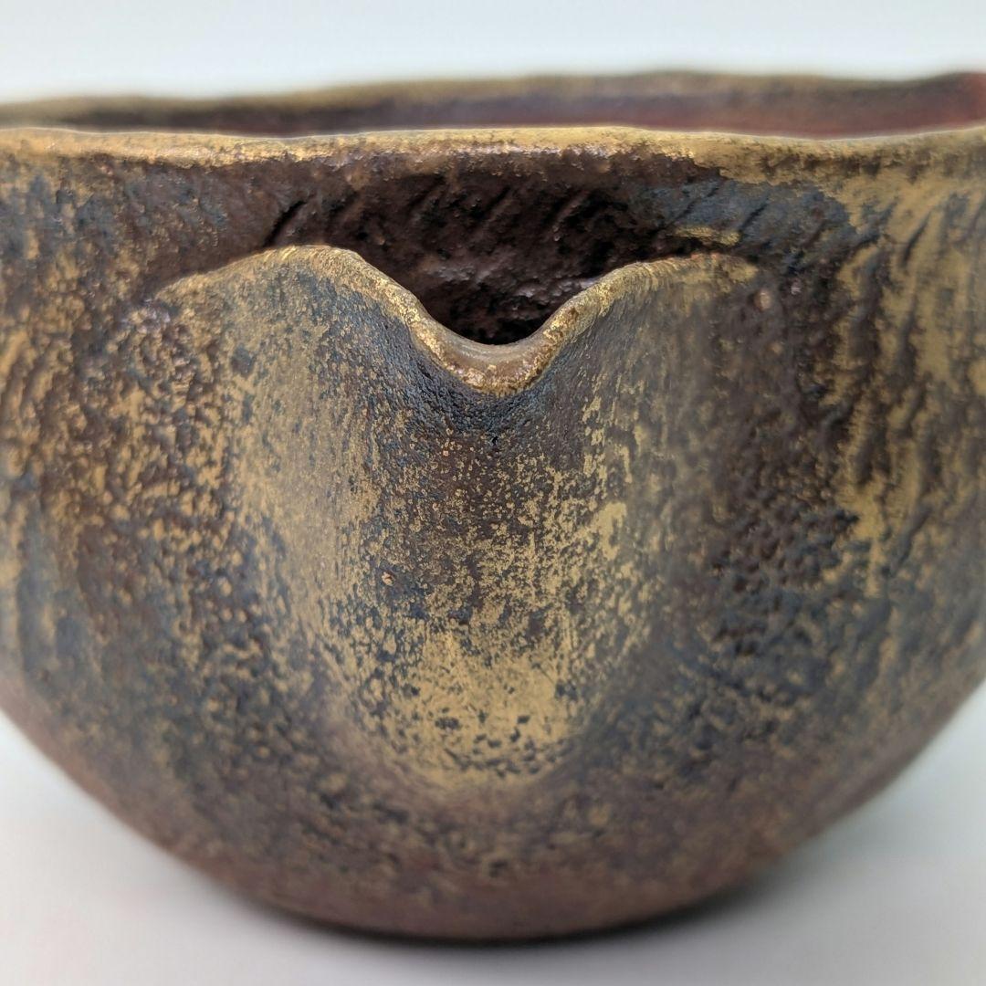 鈴木篤夫 備前焼 金彩備前桃摘宝瓶 四方桟共箱共布栞 手造り宝瓶 煎茶道具 モモ