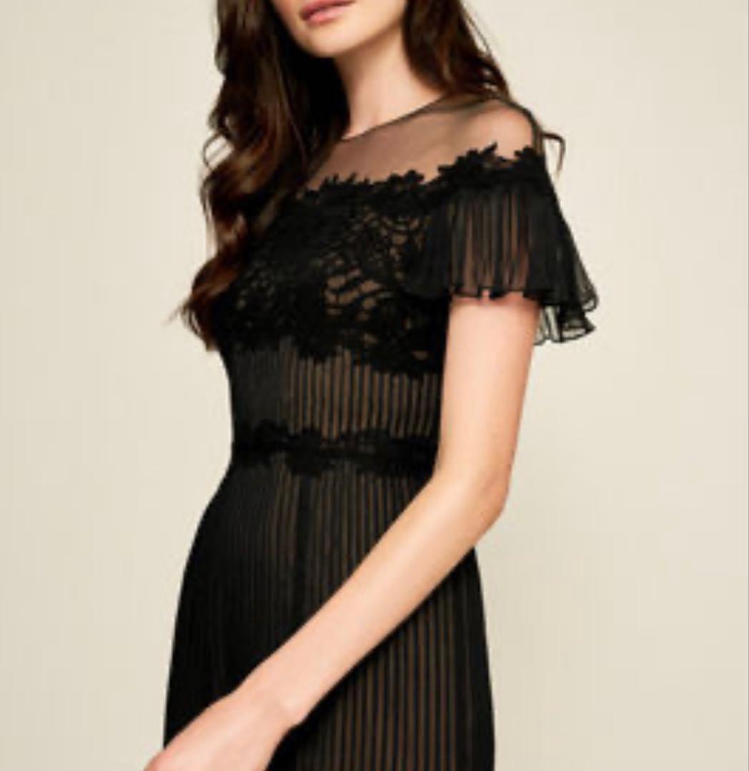 TADASHI・クロッシェ付プリーツシフォンドレスUS4