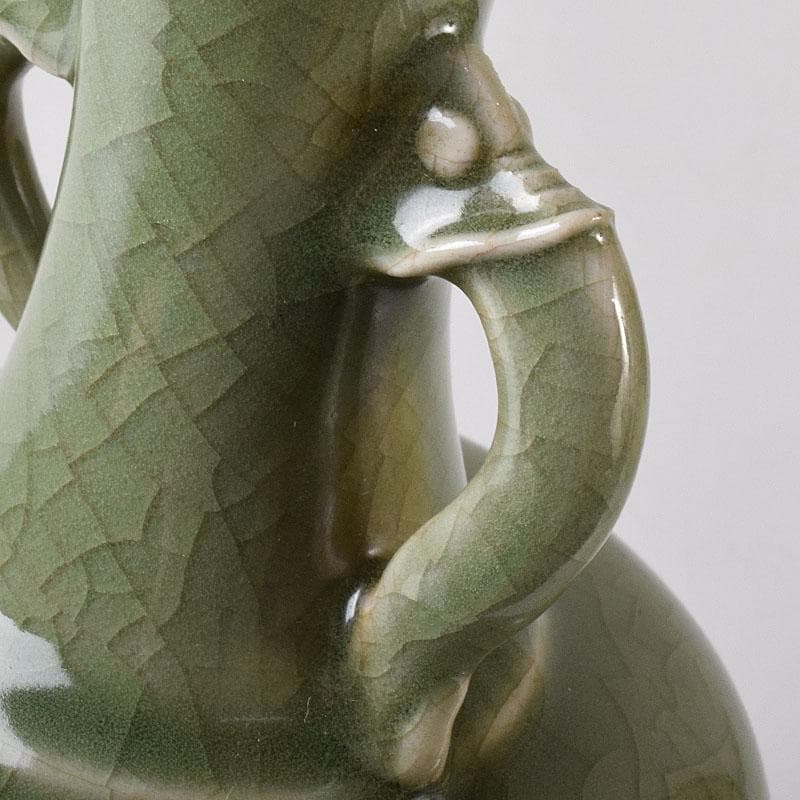 中国　龍泉窯青磁　双獣耳花瓶　時代箱　V　R8314