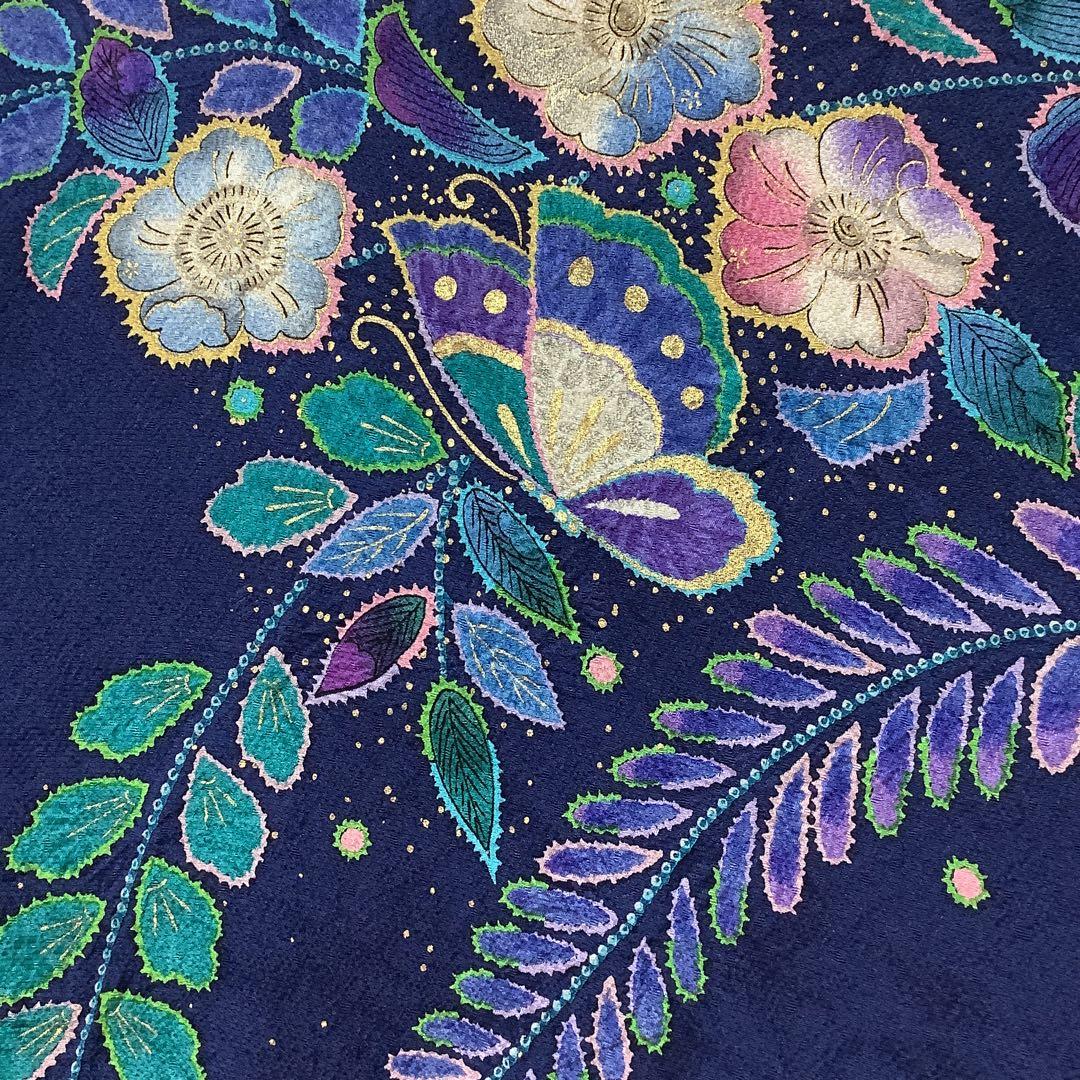 【彦兵衛mini】やまと謹製！正絹振袖・長襦袢セット〜群青色地に辻ヶ花柄〜