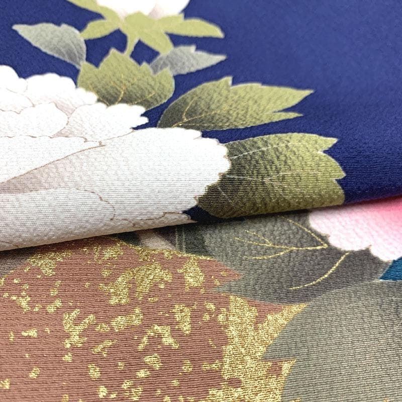 511z50.410y11.小物類〇振袖 金彩 牡丹 桜 熨斗 紺色〇美品