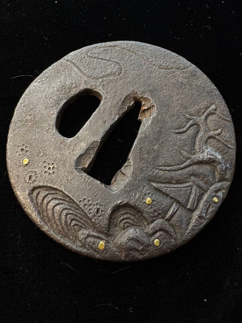 無銘鉄地鐔 風景図 鍔 拵 日本刀 刀装具 骨董 古美術 江戸時代