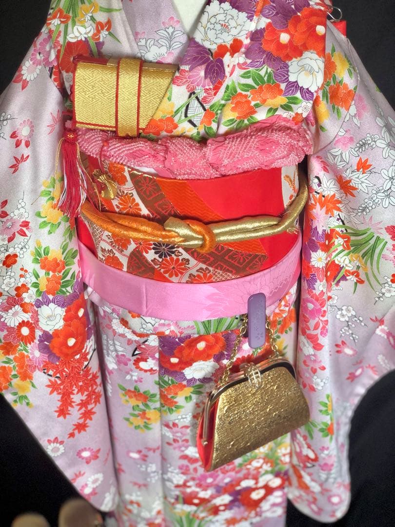 七五三　7歳　着物　作り帯　セット　女の子　7才　アンティーク　薄紫　四つ身