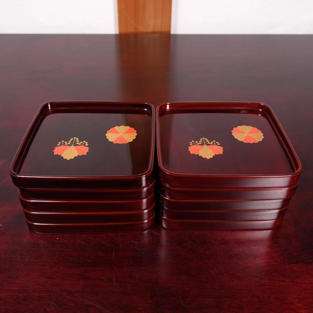 輪島塗 溜塗 高台寺蒔絵 角皿 10客 天然木製漆器