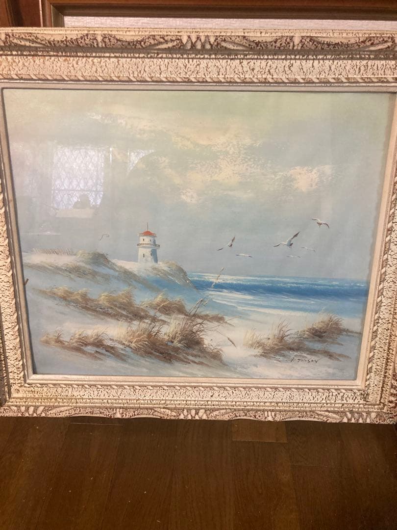 絵画　海　灯台