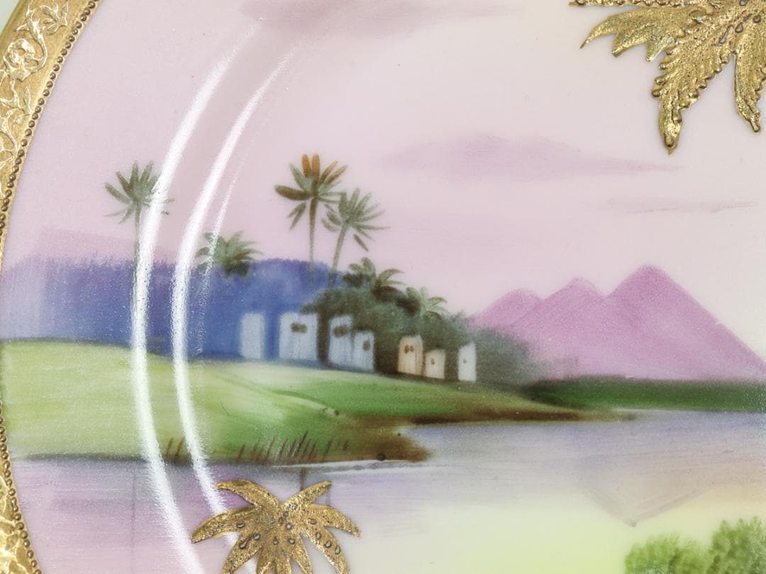 オールドノリタケ 金盛上ヤシの木湖畔 トリオ カップ ソーサー プレート