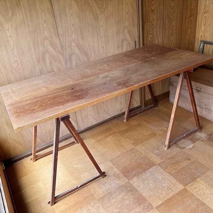 裁ち台　木製　一枚板　二枚組　脚付き　166.7×80×78（組んだサイズ）