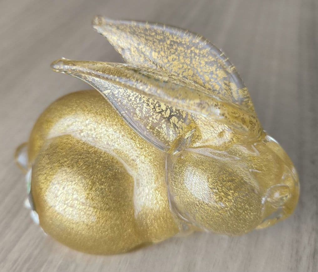 イタリア製 ムラノガラス 金彩 ウサギ 置物 フィギュリン ペーパーウエイト