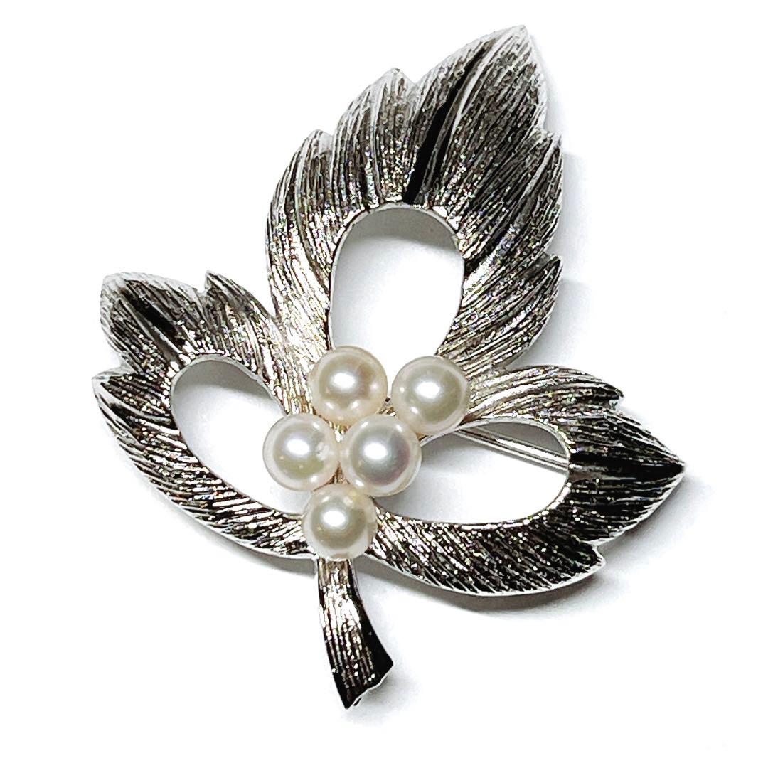 美品✨MIKIMOTO ミキモト パール　ブローチ　ネックレス　リーフ