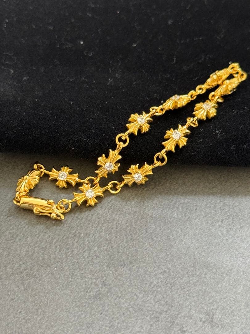 シルバー925ゴールド クロスブレスレット タイニークロスブレスレット