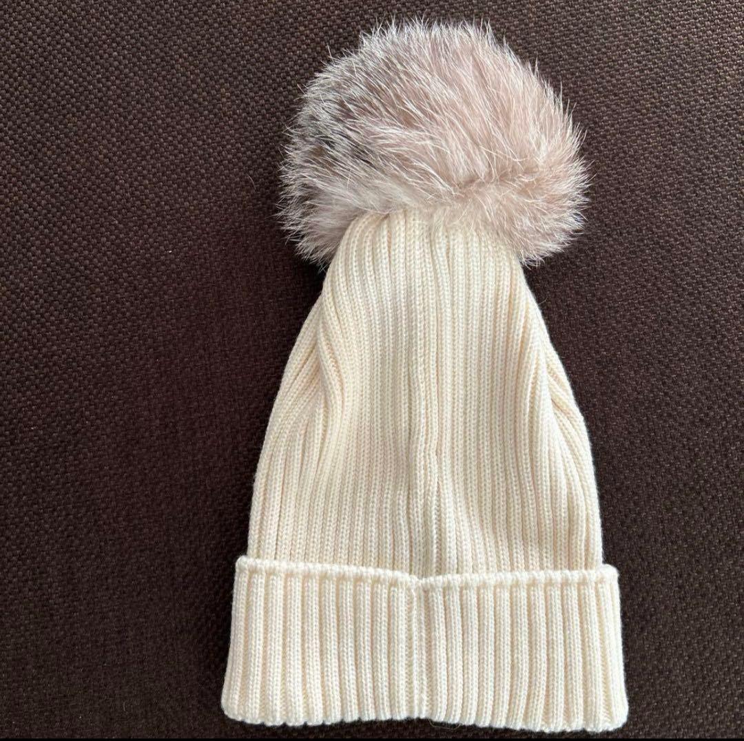 373　MONCLER モンクレール　キッズLサイズ　アイボリー ニット帽