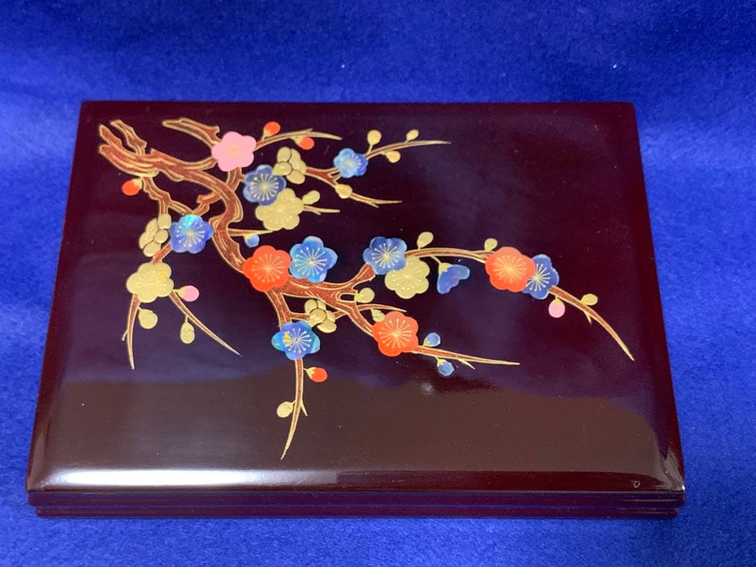 会津塗　螺鈿細工　小物入れ　電報入れ　茶色　梅花