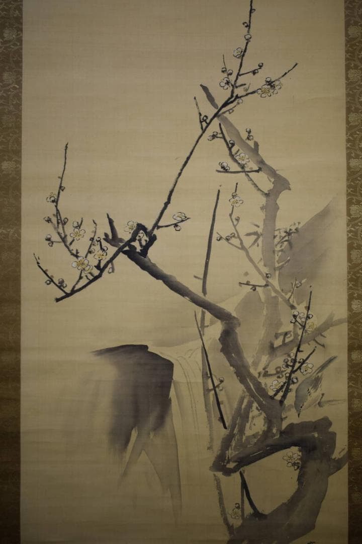 模写/圓山応挙/円山応挙/白梅に鴬図/絹表装/布袋屋掛軸HI-74