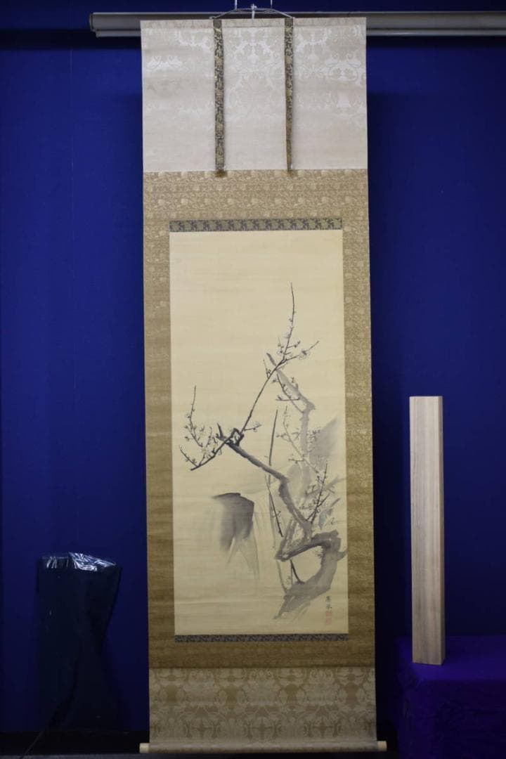 模写/圓山応挙/円山応挙/白梅に鴬図/絹表装/布袋屋掛軸HI-74