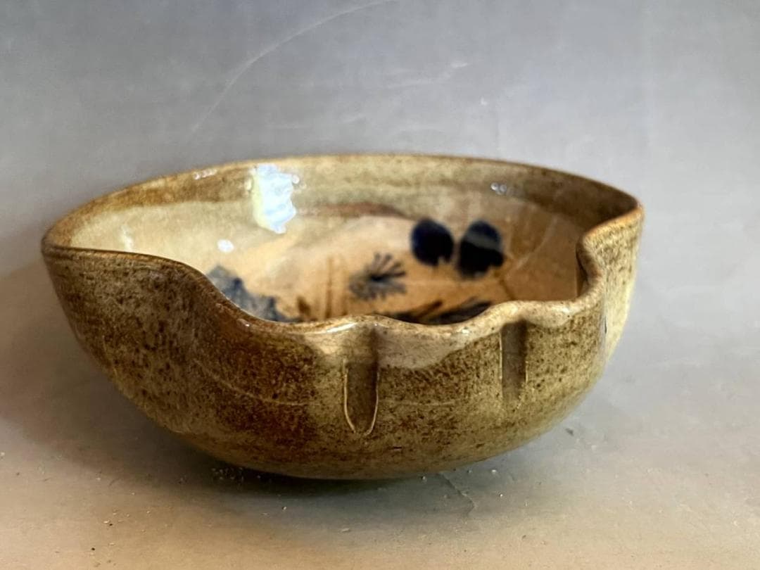 小鉢■古い鉢 鷹の図 絵瀬戸 鳥紋 瓢箪型 アテ皿 貫入皿 酒器時代物 骨董品■