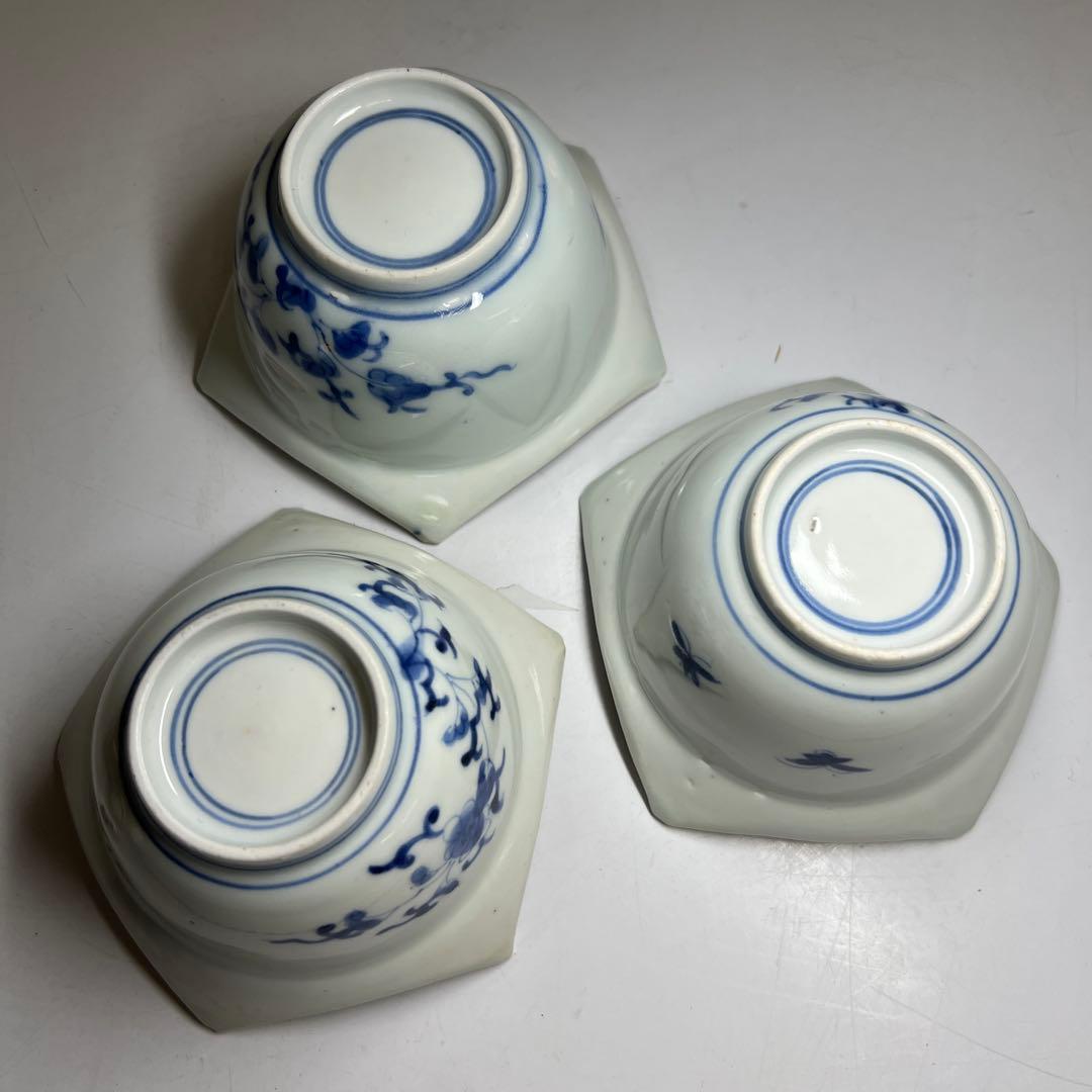 江戸中期　藍柿右衛門花唐草向付六客　木箱付　幅約10.5㎝東Y8-0123☆2F