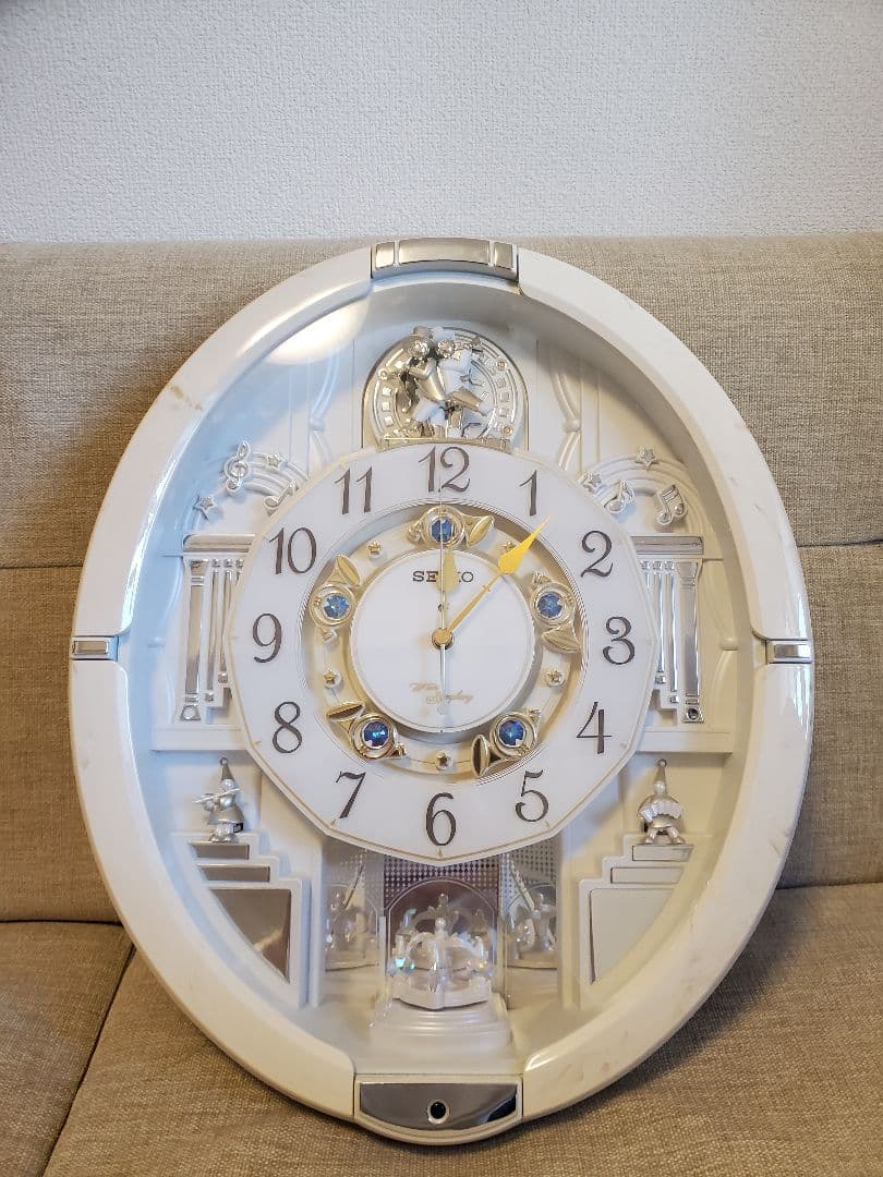 【美品】セイコー 掛け時計 からくり アイボリーマーブル RE576A