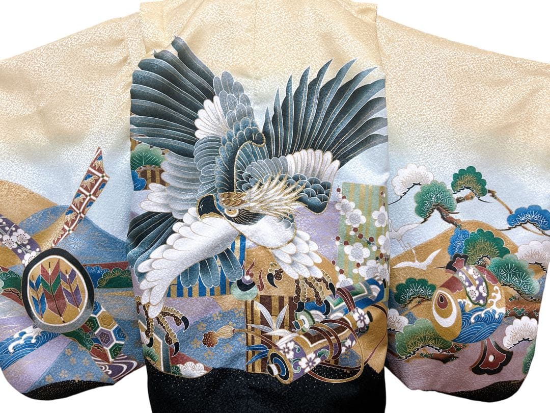 刺繍入り!!七五三　5歳　男の子　フルセット　一式　黄土色　からし色　鷹