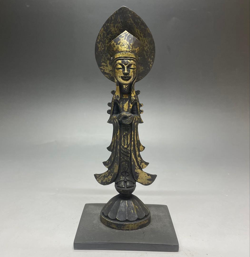 叩き彫　勢至菩薩像　寿造　木彫　b73